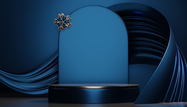 Ciemno niebieskie tło geometryczne japoński styl podium niebieską koncepcję rendering 3D