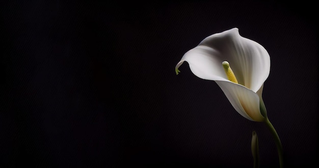 Ciemnobiały kwiat Calla Lilly na czarnym tle