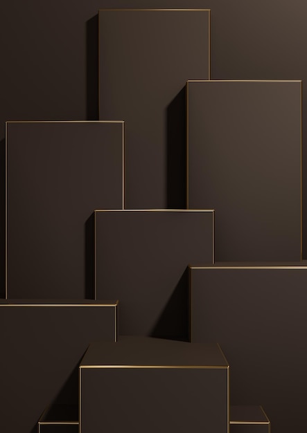 Ciemnobrązowy 3D minimalne geometryczne tło wyświetlacz produktu złote linie luksusowe produkty tapety