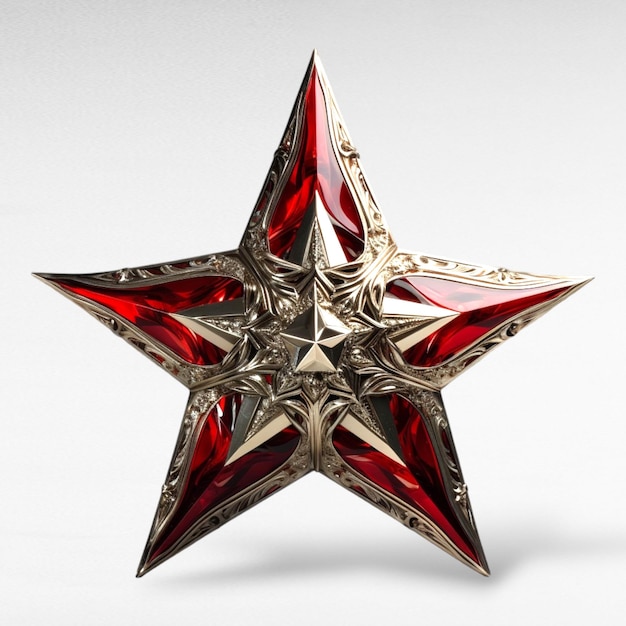 Ciemnoczerwona gwiazda na przezroczystym tle w stylu radzieckiego realizmu, kamienie szlachetne w odcieniach bieli i brązu Generatywna AI