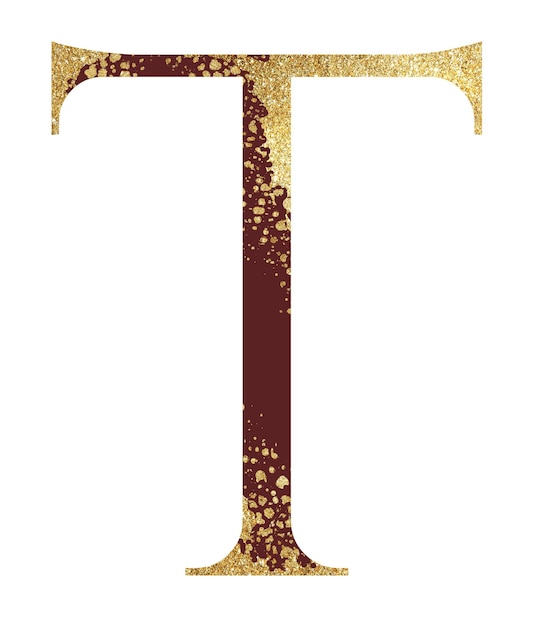 Ciemnoczerwony i złoty brokat wielka litera T z efektem dyspersji na białym tle ilustracja Świąteczny element alfabetu na kartki ślubne papeteria świąteczna świąteczne karty i zaproszenia
