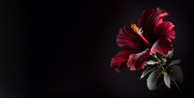 Ciemnoczerwony kwiat hibiskusa na czarnym tle