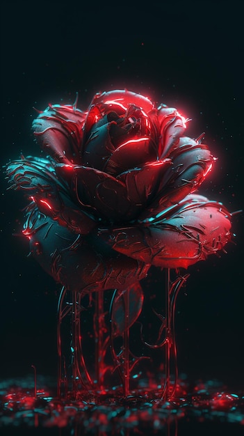 Ciemnoczerwony kwiat z czerwonym światłem