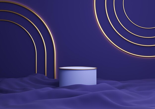 Ciemnoniebieski 3D luksusowy wyświetlacz produktu stojak na podium złote linie minimalna kompozycja łuk geometryczny