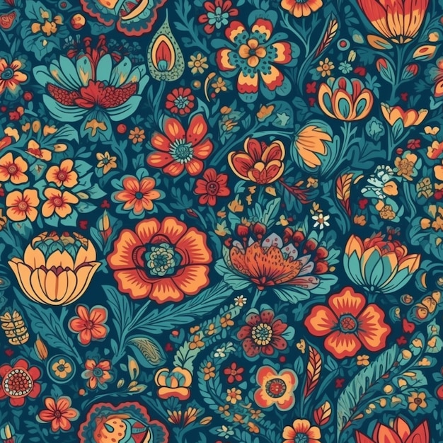 Ciemnoniebieski kwiatowy wzór z kolorowym kwiatowym wzorem.