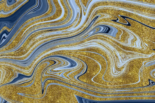 Ciemnoniebieskie marmurowe tło ze złotą podszewką