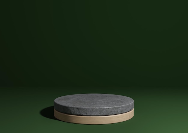 Ciemnozielony 3D prosty wyświetlacz produktu naturalne minimalne tło betonowy stojak na podium z cylindra drewnianego