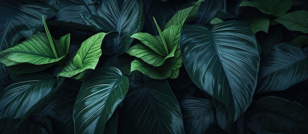 Ciemnozielony tropikalnych liści Abstrakcyjne tekstury naturalne tło Obraz generowany przez AI