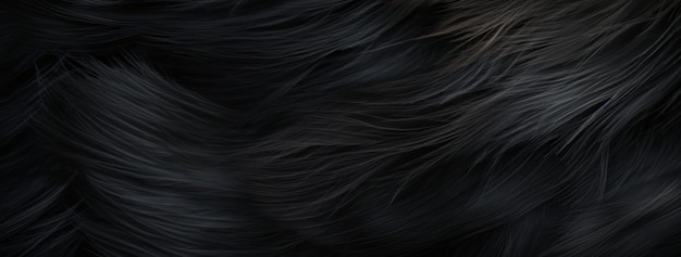 Ciemny czarny futro zwierząt Ciepły i miękki dekoracyjny materiał naturalny Zbliżenie tekstury czarnego futra