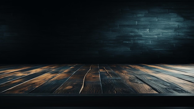 Ciemny drewniany stół na tle ceglanej ściany