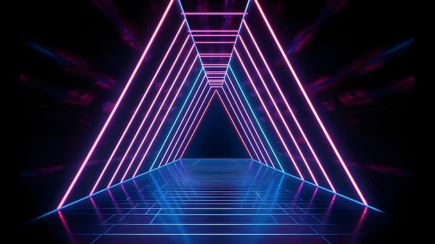 Ciemny pokój z neonowym światłem i czarnym tłem.