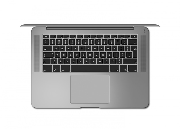 Ciemny srebrny Otwórz laptop. Widok z góry renderowania 3D na białym tle