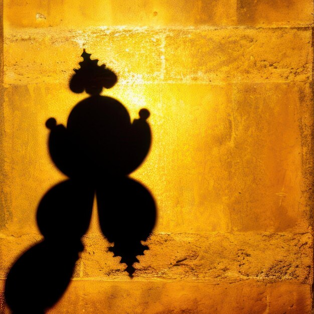 Zdjęcie cień lampy na ścianie ze złotym tłem.