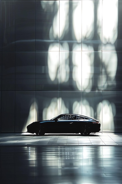 Cień samochodu jako sylwetka odlewana na ścianie eleganckie i uproszczone kreatywne zdjęcie eleganckiego tła