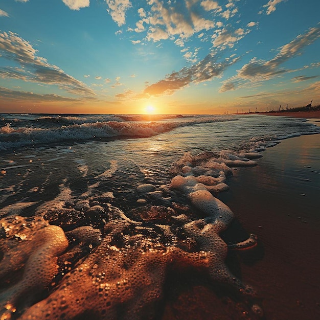 Cienie zachodu słońca nad morzem Zachód słońca na plaży