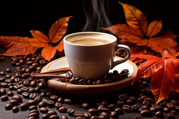 ciepłą filiżankę kawy na brązowym tle