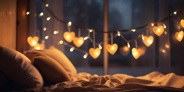 Ciepłe światła serca w przytulnej sypialni