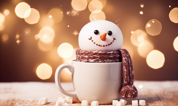 Ciepły, przytulny kubek gorącej czekolady z zimowym napojem z pianki marshmallow