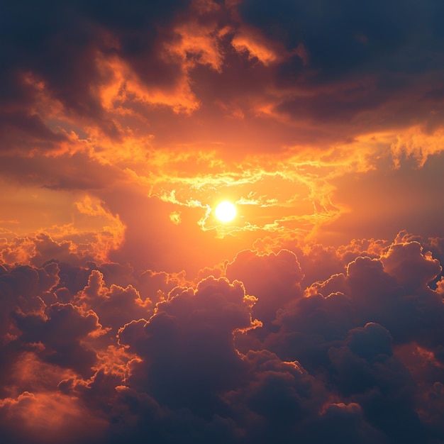 Ciepły zachód słońca obejmuje Boską poświatę przez chmury, koncepcję spokoju dla rozmiaru postu w mediach społecznościowych