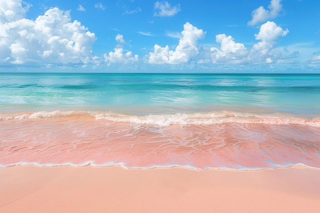 Ciesz się spokojnym pięknem Pink Sands Beach w generatywnym ai