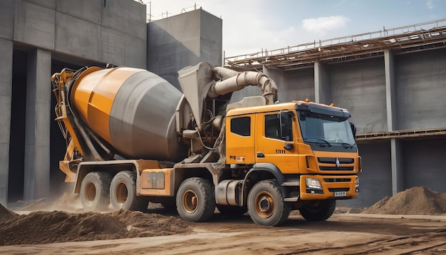 ciężarówka betonowa wylewająca beton do kształtowania na placu budowy