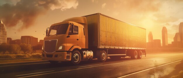 Ciężarówka dostawcza w pełni załadowana koncepcją dostawy towarów Generative AI