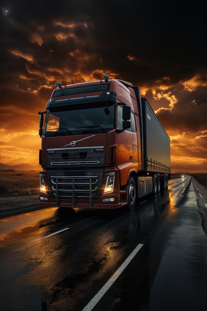 Ciężarówka na drodze, ciężarówka przyspieszająca na autostradzie Xa generatywna IA