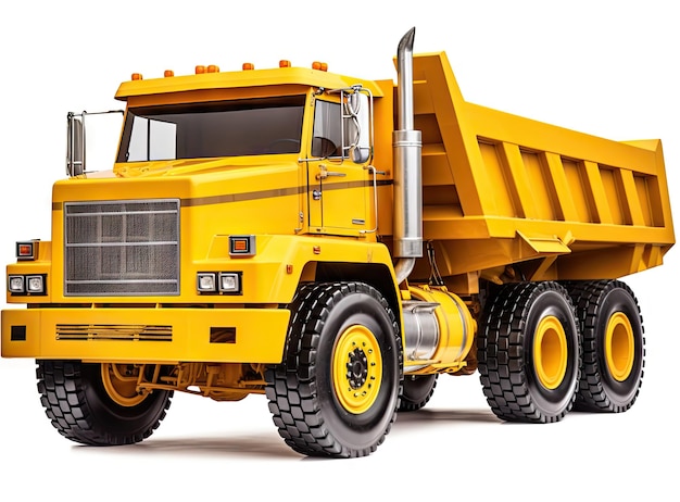 Ciężarówka przemysłowa Yellow Dumper wyizolowana na białym tle stworzona za pomocą technologii Generative AI