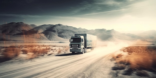 Ciężarówka towarowa dostarcza dostawę na autostradzie Ilustracja Generative AI