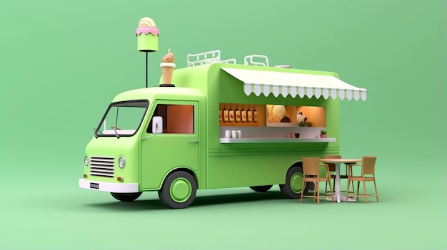 Ciężarówka z jedzeniem odizolowana na zielonym tle