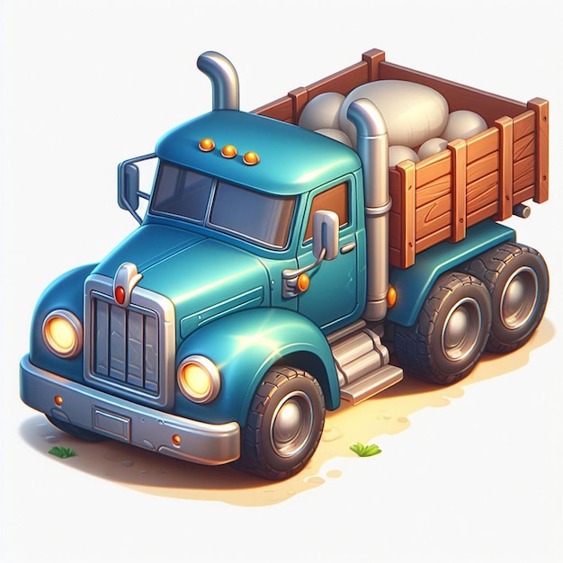 Ciężarówka z kreskówkami niosąca ciężki ładunek kamieni