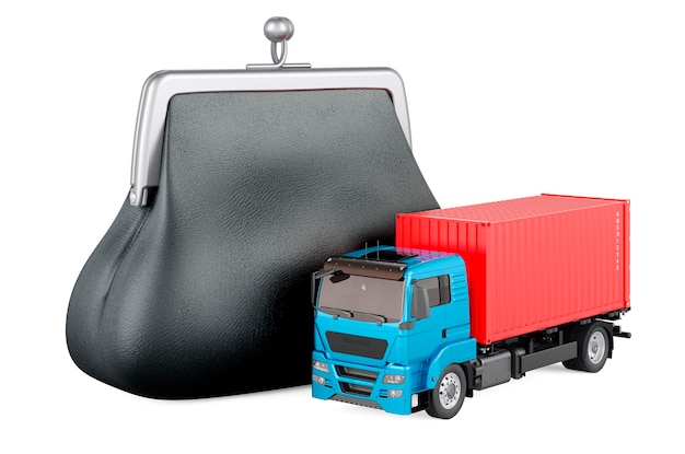 Ciężarówka z monetą portmonetka Koncepcja usług przewozów handlowych Renderowanie 3D