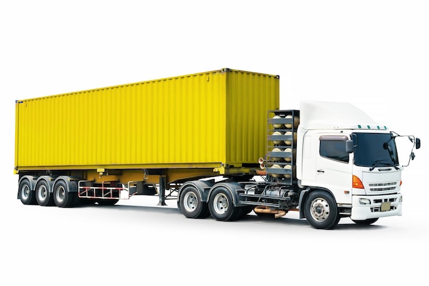 Zdjęcie ciężarówka z naczepą izolowana na białym tle transport kontenerowy transport towarowy logistyka