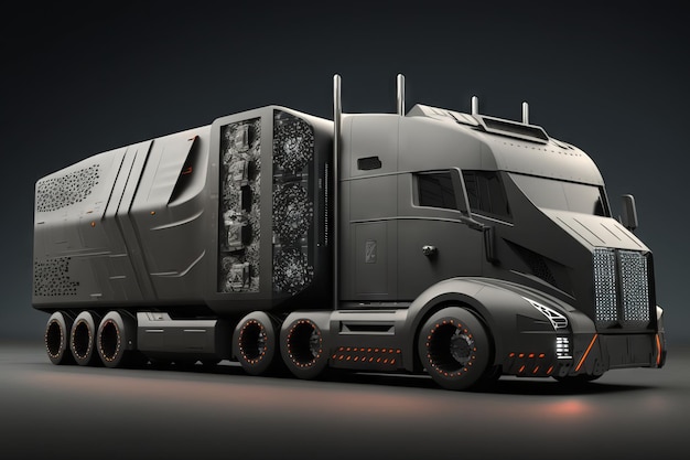 Ciężarówka z przyczepą na ciemnym tle Generative AI
