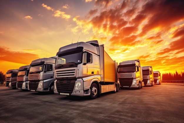 Ciężarówki zaparkowane wzdłuż logistyki i transportu drogowego transportu towarowego