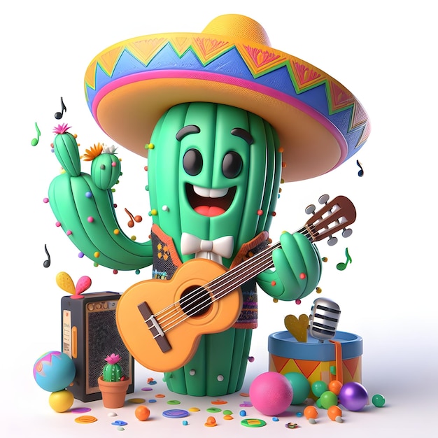 Cinco De Mayo Cactus 3D Render Cute Cartoon Ilustracja izolowane białe tło