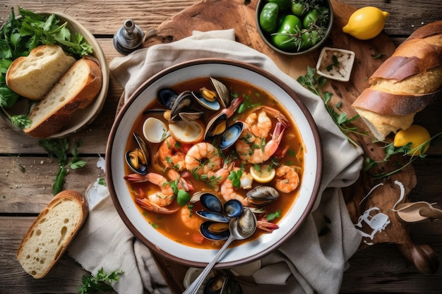 Cioppino gotowy do spożycia w talerzu profesjonalna fotografia reklamowa jedzenia