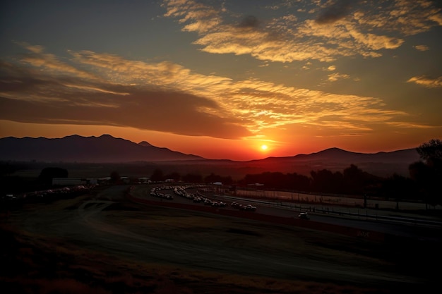 Circuit Of Dreams: The Serenity Of Racing At Sunset Stworzone Przy Użyciu Technologii Generative Ai