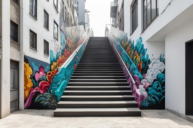 Cityscape Staircase Mural Mockup Showcase Urban Art na pustym białym tle