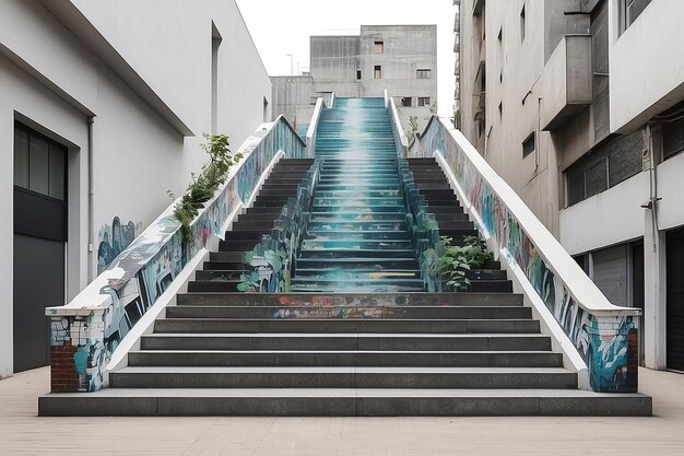 Cityscape Staircase Mural Mockup Showcase Urban Art na pustym białym tle