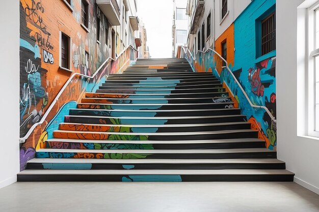 Cityscape Staircase Mural Mockup Showcase Urban Art na pustym białym tle