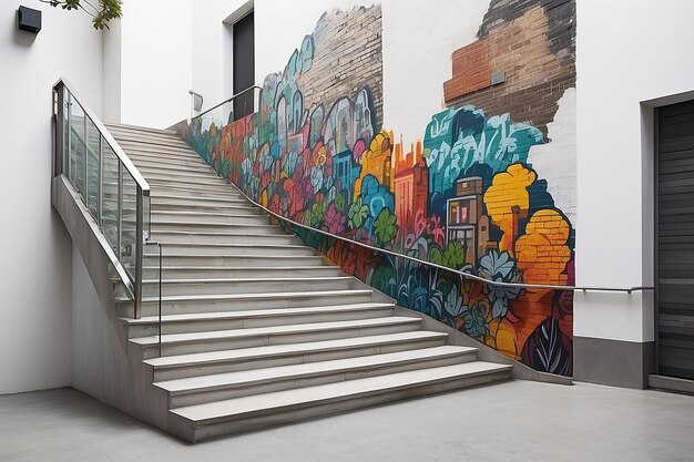 Cityscape Staircase Mural Mockup Showcase Urban Art na pustym białym tle