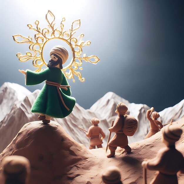 Zdjęcie clay stop motion animation shining old sufi man's adventure across clay mountainous landscape