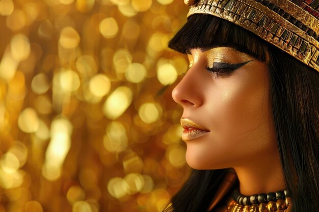 Zdjęcie cleopatras glamour beautiful female model in egyptianstyle fashion on golden background