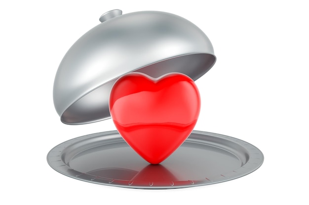 Cloche restauracja z czerwonym sercem Walentynki koncepcja renderowania 3d