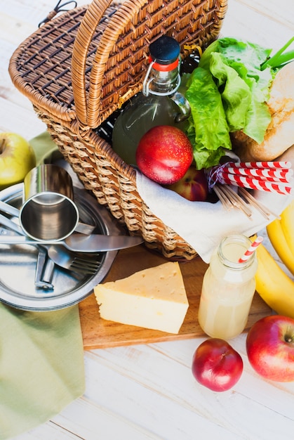 Close up Picnic Wattled Basket Food Summer Time