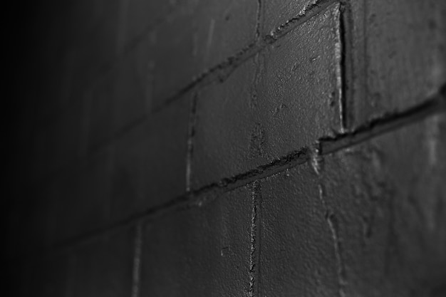 Close-up Streszczenie Tło Teksturowanej Czarny Mur Z Cegły. Ciemne Zdjęcie.