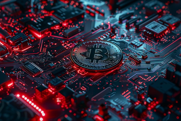 Zdjęcie closeup bitcoin bada walutę cyfrową