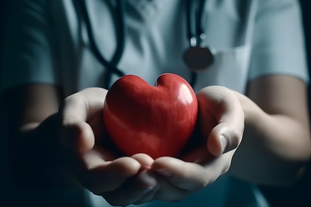 Zdjęcie closeup of a doctor hands holding red heart