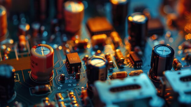 CloseUp of Glowing Electronic Circuitry Zanurz się w skomplikowany świat zaawansowanej technologii